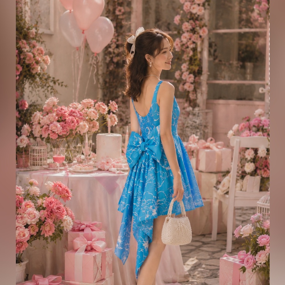hutch sleeveless back bow basque waist mini dress
